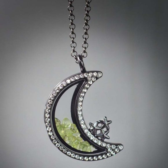 Rhinestone Moon and Stars Floating Crystal Locket in Gunmetal - Picture 2 of 4